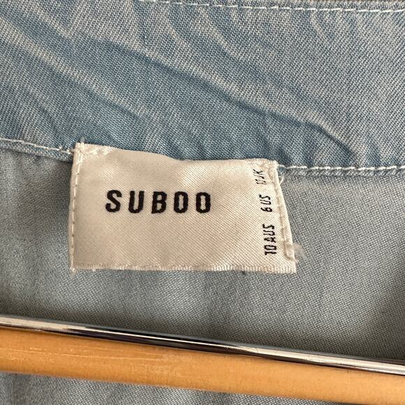 SUBOO | Dubious Hemingway Denim Chambray Raw Hem Dress Swim Cover Up| Sz 6 - Picture 8 of 10